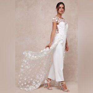 New without tags Lulus White Floral Embroidered Overlay Jumpsuit